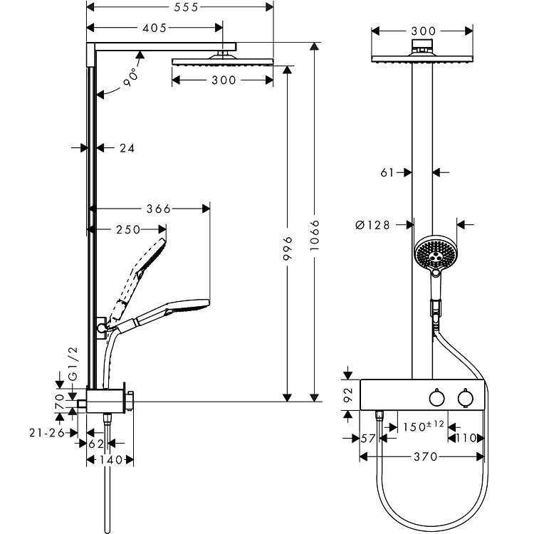 hansgrohe Raindance E 27361, -000 Thermostatic Showerpipe 300 1jet with ShowerTablet 350
