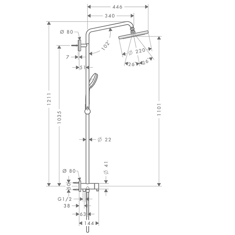 hansgrohe Croma 220 27224, -000 Showerpipe 220 1jet Reno
