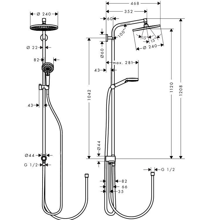 hansgrohe Crometta S 27270, -000 Showerpipe 240 1jet Reno - Wels