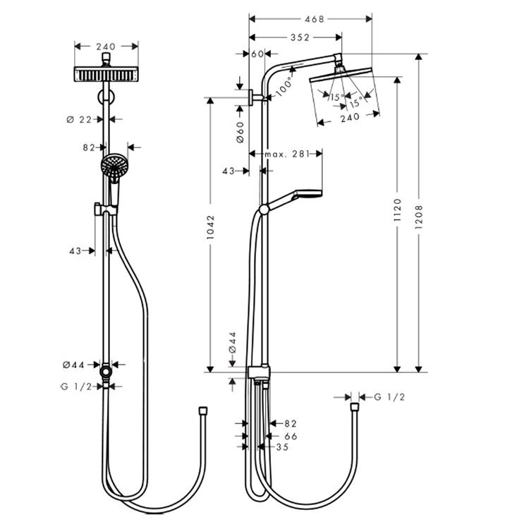 hansgrohe Crometta E 27289, -000 Showerpipe 240 1jet Reno