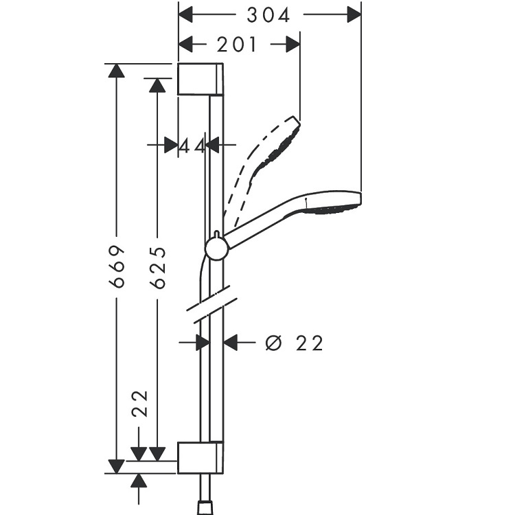 hansgrohe Croma Select S 26561, -400 (26560, -400) Shower set Multi EcoSmart with shower bar 65 cm