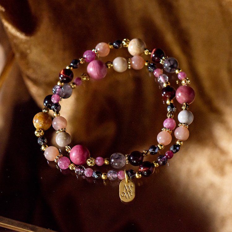 絕代帝姬｜玫瑰石珊瑚玉雙圈手鍊 C1254