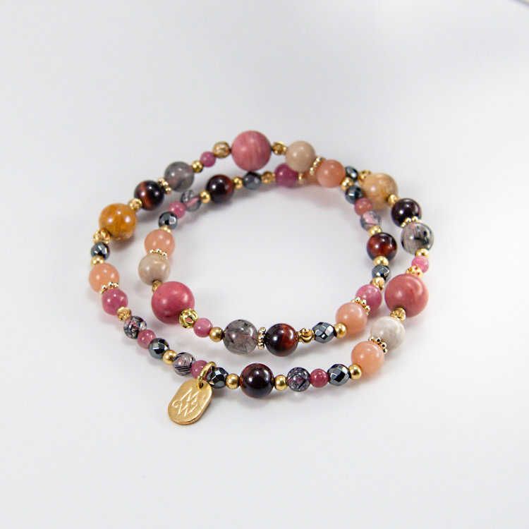 絕代帝姬｜玫瑰石珊瑚玉雙圈手鍊 C1254