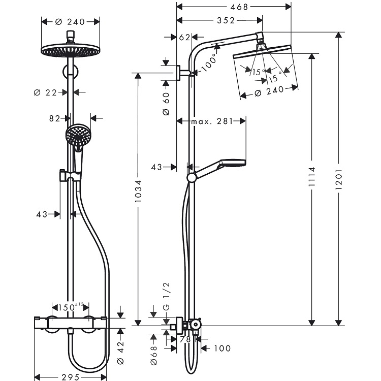 hansgrohe Crometta S 27267, -000 Showerpipe 240 1jet with thermostat