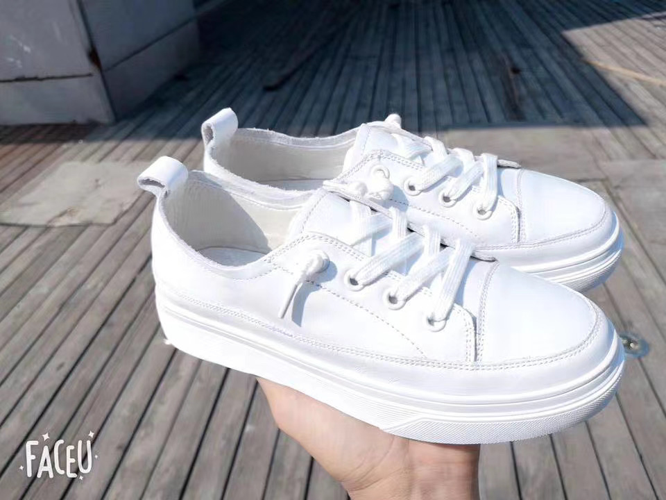 無綁帶厚底真皮小白鞋