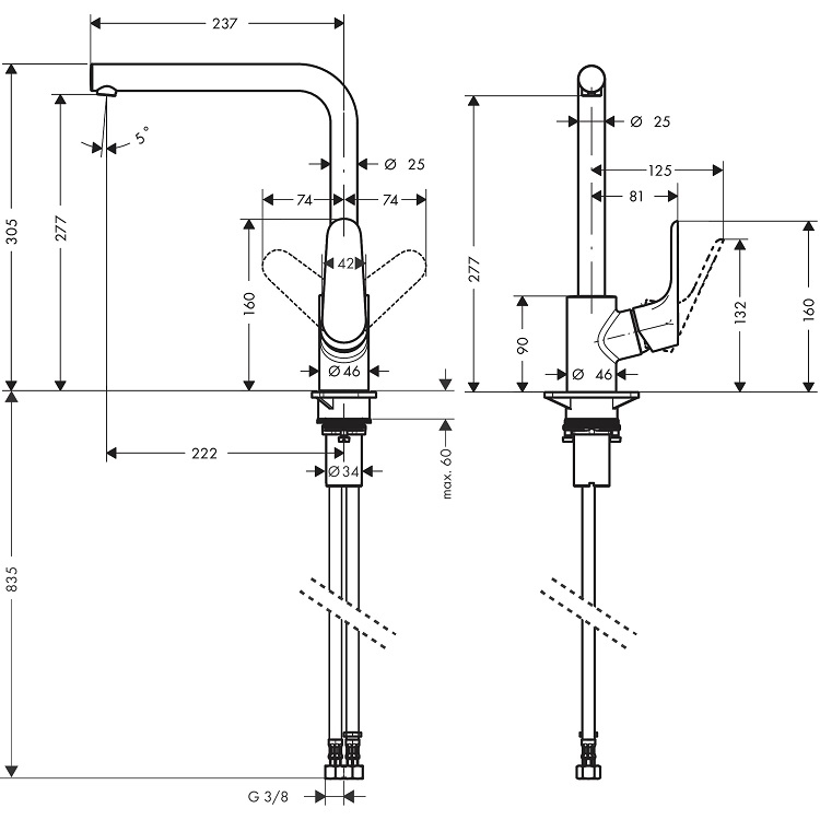 hansgrohe Focus 280 31817, -000 Single lever kitchen mixer 280 with swivel spout - With GA Approval & Wels