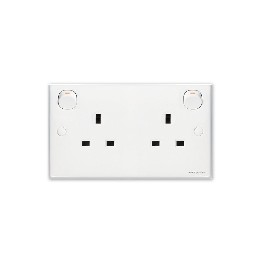 施耐德 E30 奇勝 13A兩位插座連開關掣 E25R WE