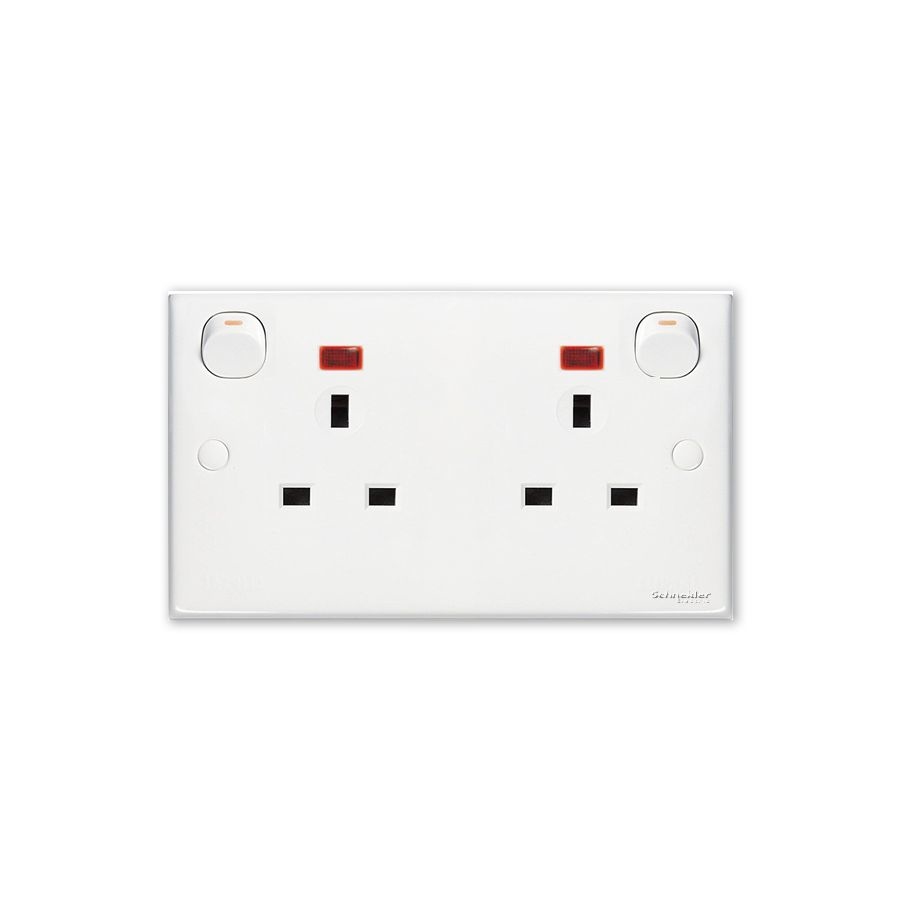 施耐德 E30 奇勝 13A兩位插座連開關掣及指示燈 E25N WE