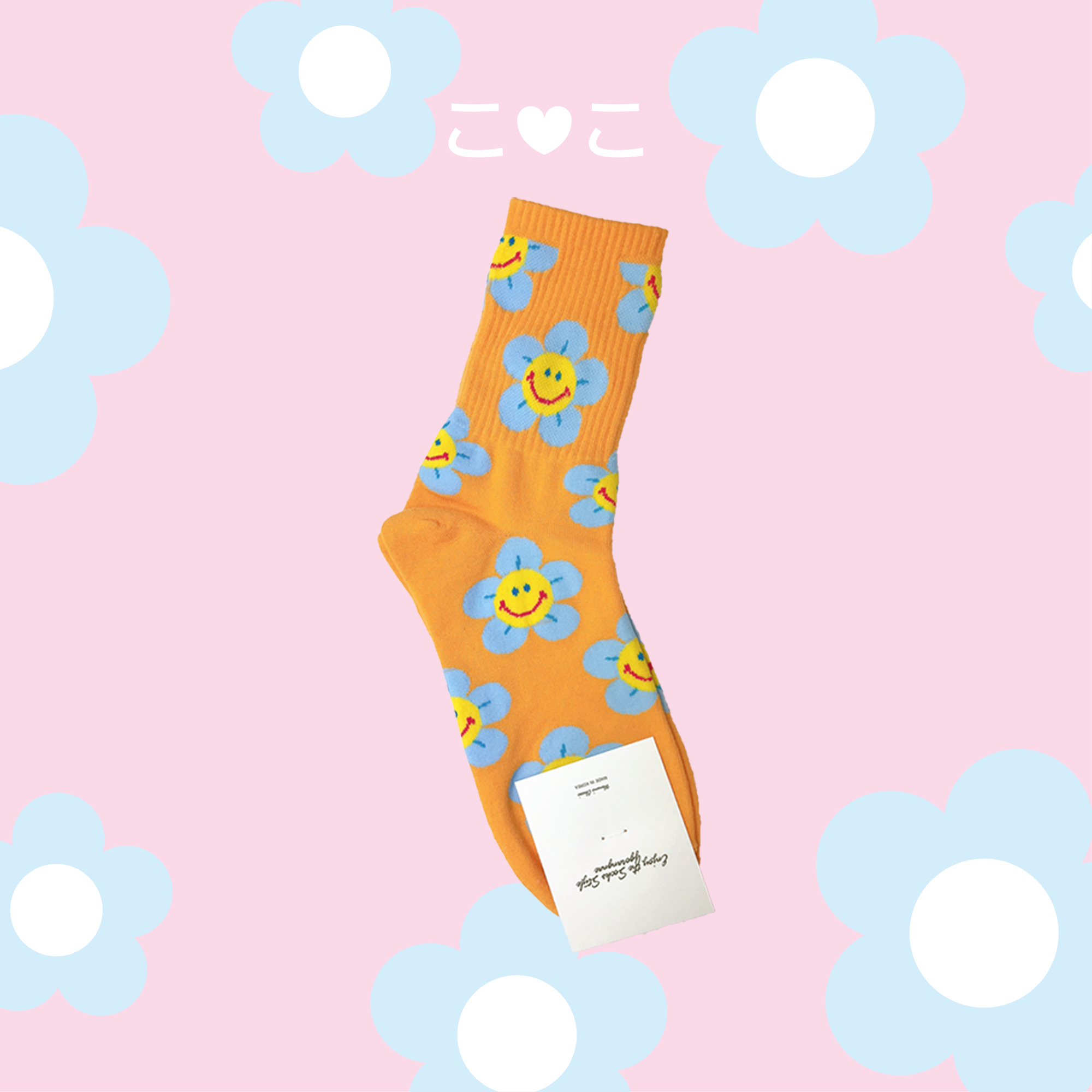正韓笑臉花朵造型襪子