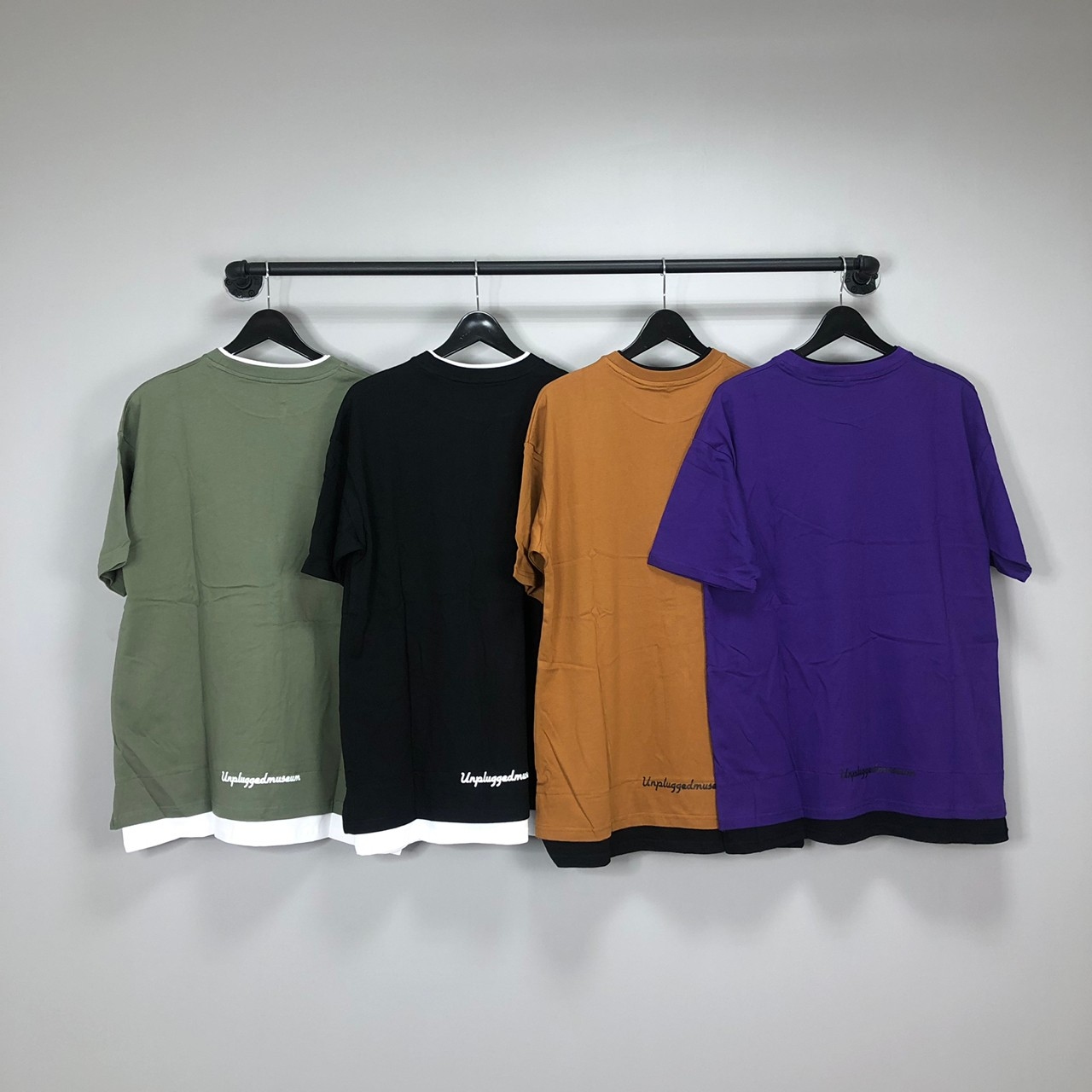 韓國 假兩件下擺LOGO 寬鬆 短袖 素Tee