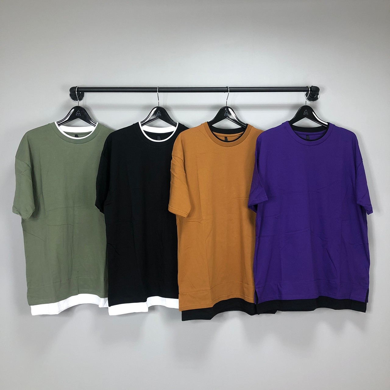 韓國 假兩件下擺LOGO 寬鬆 短袖 素Tee