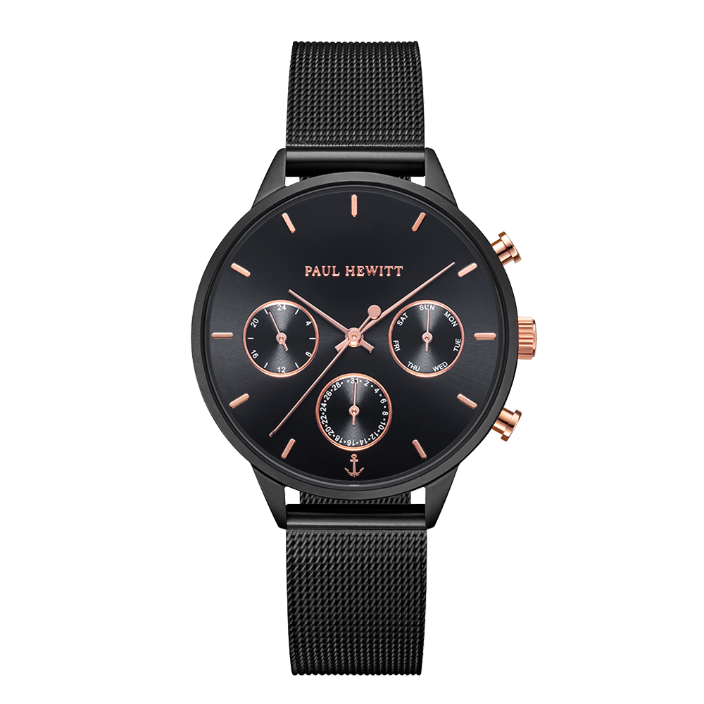 【預購】Paul Hewitt | Everpulse Line 三眼錶 黑/黑米蘭錶帶