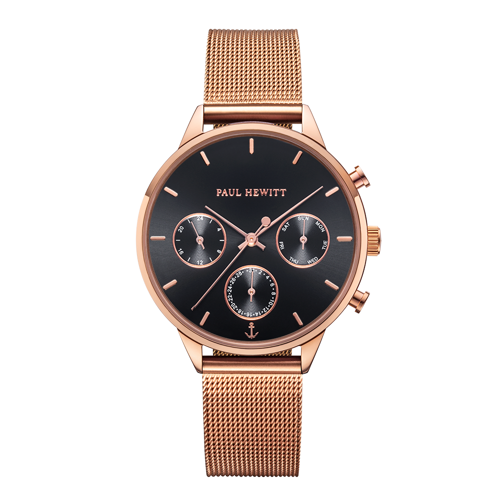 【預購】Paul Hewitt | Everpulse Line 三眼錶 黑/玫瑰金米蘭錶帶