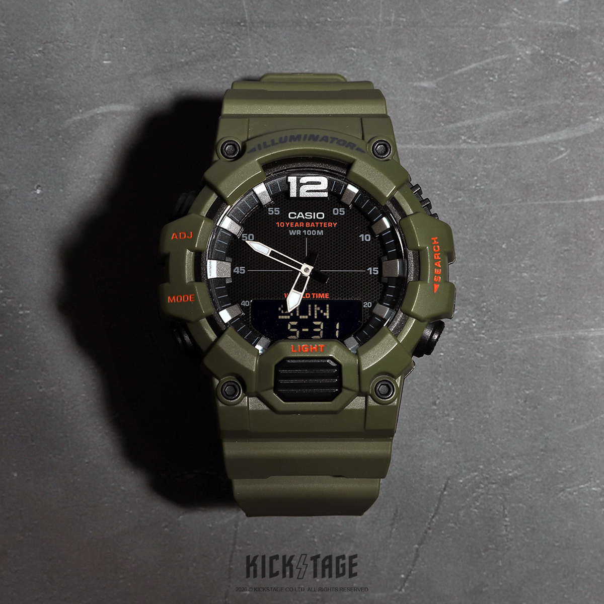 CASIO 軍綠 軍事風 10年電力 防水 雙顯 電子錶 橡膠 卡西歐【HDC-700-3A2VDF】