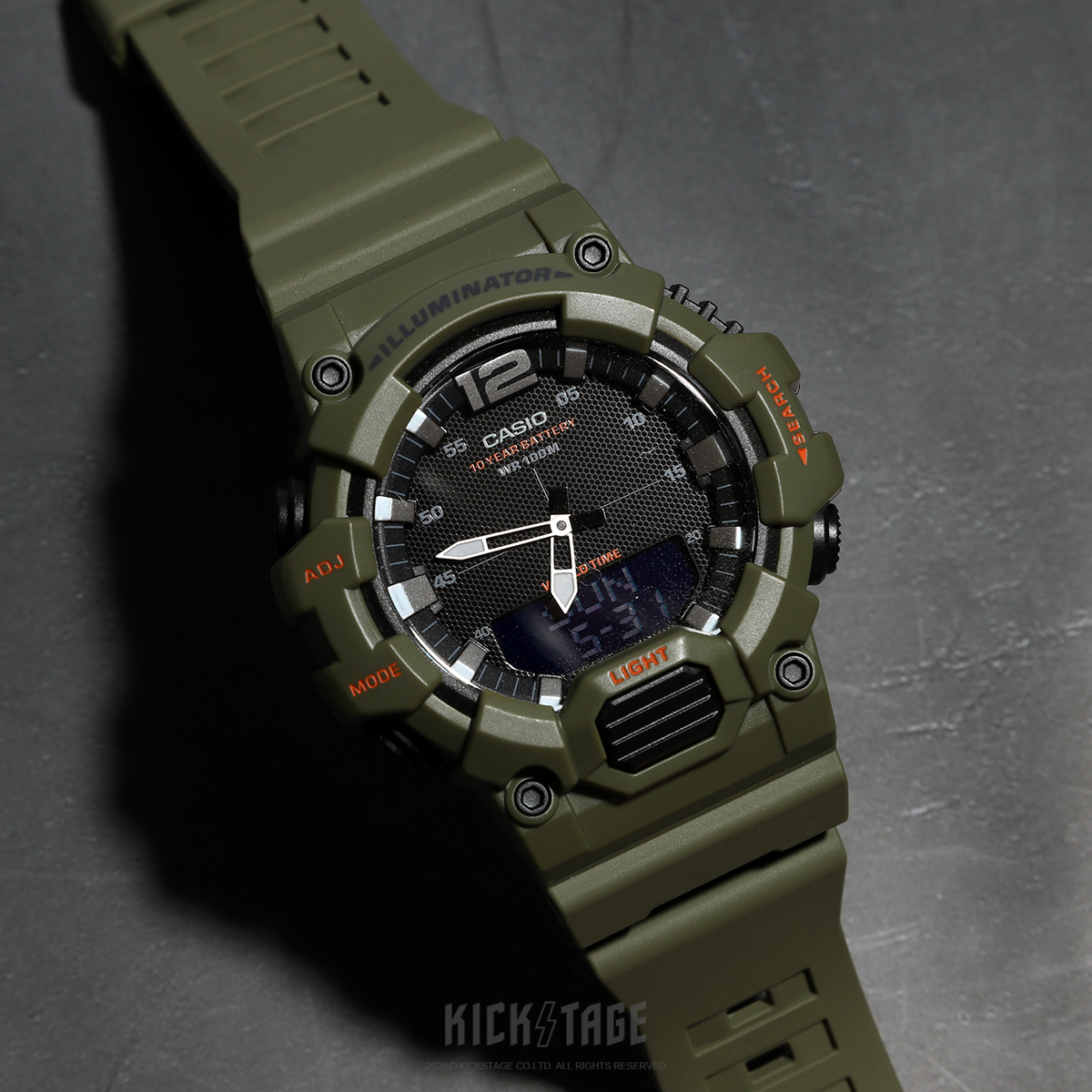 CASIO 軍綠 軍事風 10年電力 防水 雙顯 電子錶 橡膠 卡西歐【HDC-700-3A2VDF】