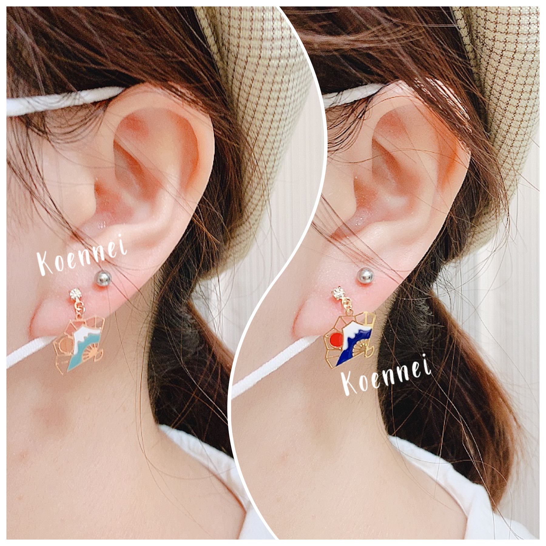 [日本制] 櫻花&富士山扇耳環