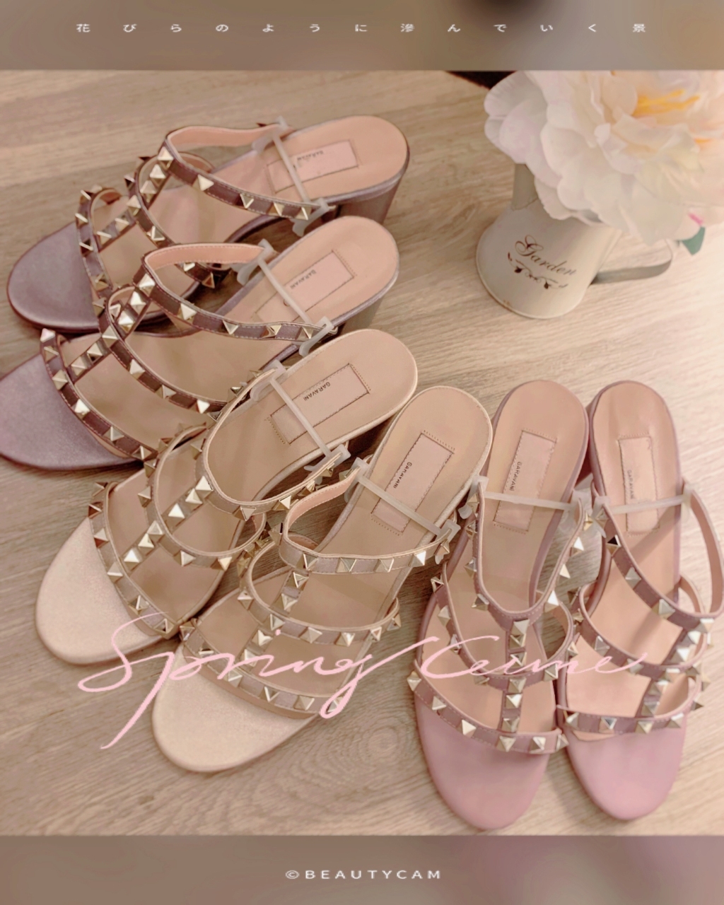 訂製-真皮卯釘粗跟涼鞋