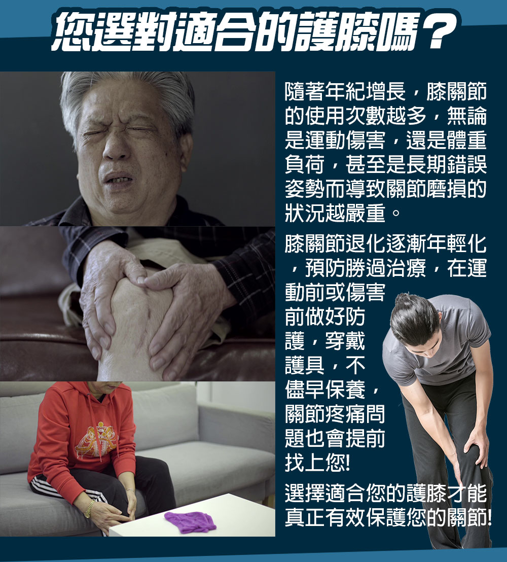 膝關節退化逐漸年輕化，預防勝過治療，做好防護，穿戴護具，盡早保養，選擇適合的護膝，才能有效保護關節