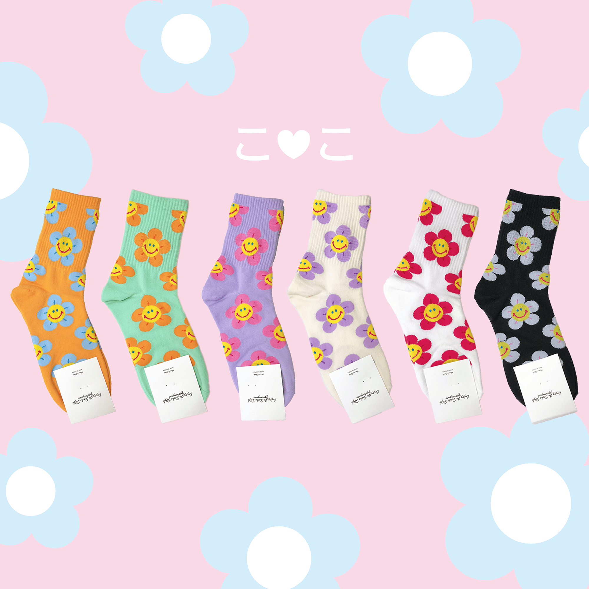 正韓笑臉花朵造型襪子