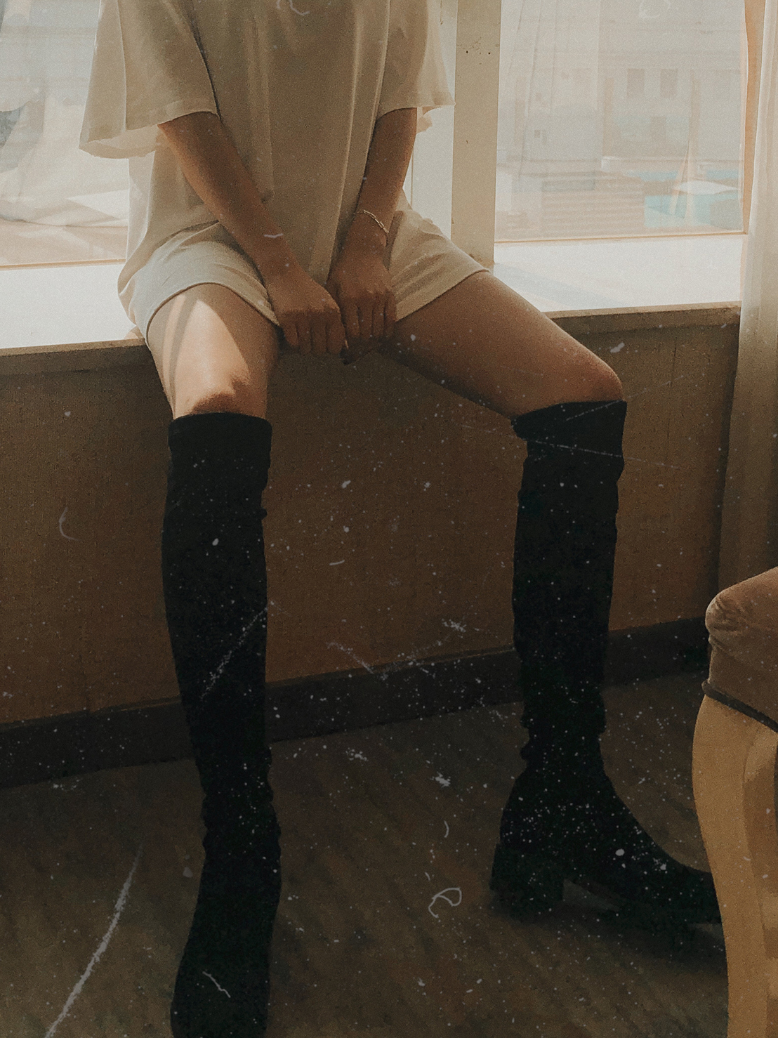 麂皮防滑膝上靴