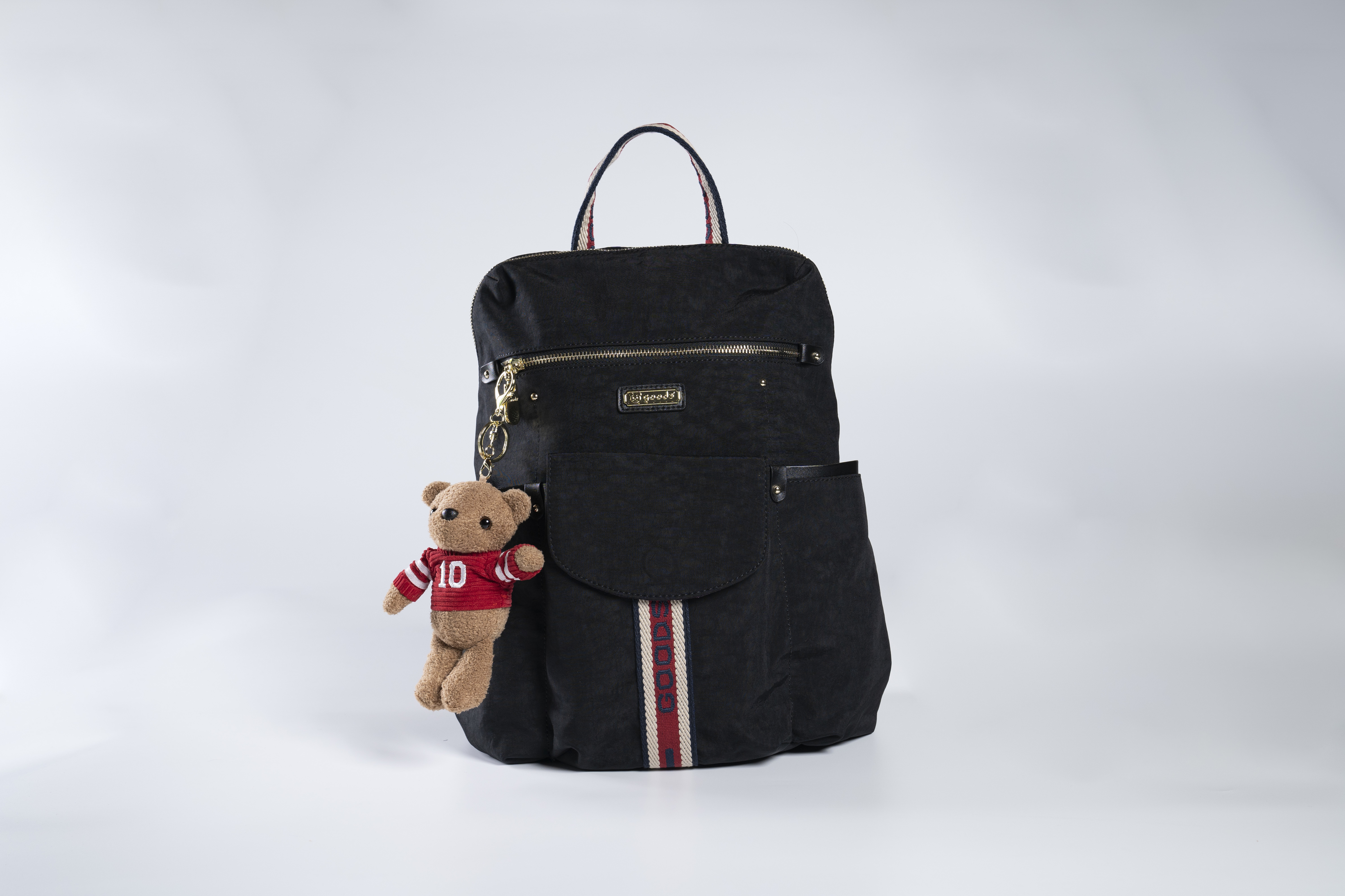 GOODS 織帶黑 運動風後背包 附吊飾 #2559