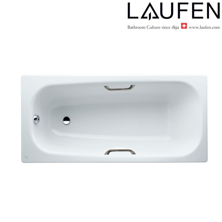 Laufen "Pro" 2.2195.3.600.040.1 + 2.9410.2.004.000.1 Steel Bathtub with antislip with Handle (3mm enamelled steel)