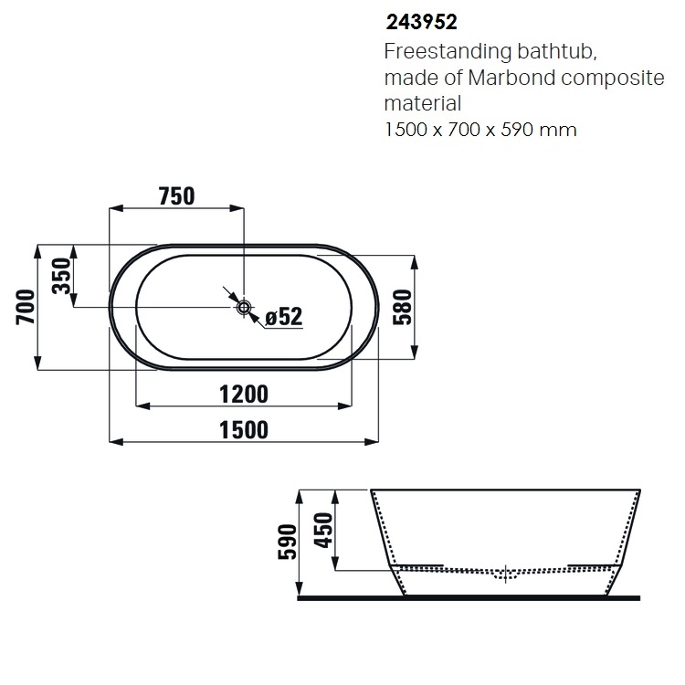 Laufen "Pro" 2.4395.2.000.000.1 Freestanding Bathtub