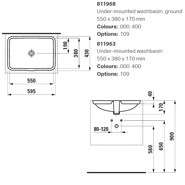 Laufen "Pro S" 8.1196.3.000.109.1 Undercounter Washbasin (with Overflow)