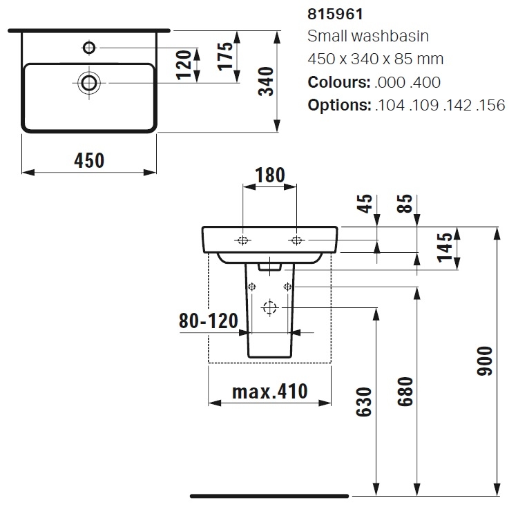 Laufen "Pro S" 8.1596.1.000.104.1 + 8.9988.2.000.000.1 Wall Hung or Countertop Washbasin (with Overflow)