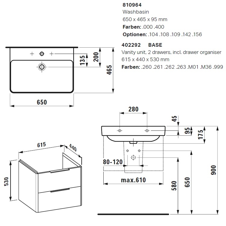 Laufen "Pro S" 8.1096.4.000.104.1 + 8.9988.2.000.000.1 + 4.0229.2.110.262.1 Washbasin with Vanity Unit (Light Elm)