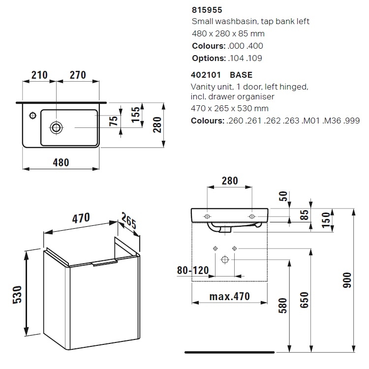 Laufen "Pro S" 8.1595.5.000.104.1 + 8.9988.2.000.000.1 + 4.0210.1.110.260.1  Washbasin with Vanity Unit