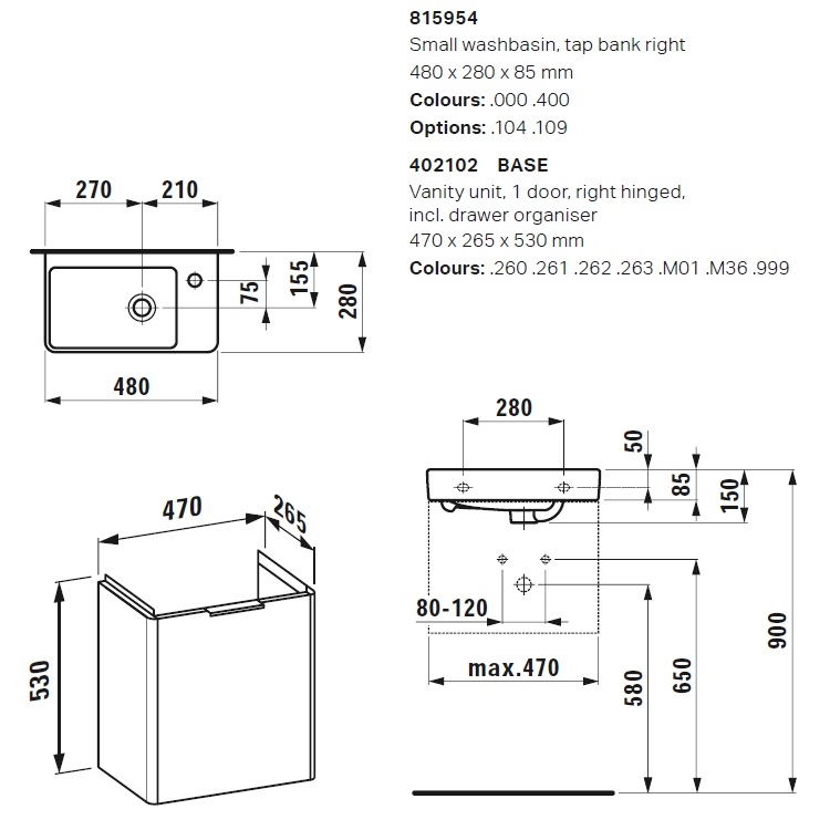 Laufen "Pro S" 8.1595.4.000.104.1 + 8.9988.2.000.000.1 + 4.0210.2.110.260.1  Washbasin with Vanity Unit
