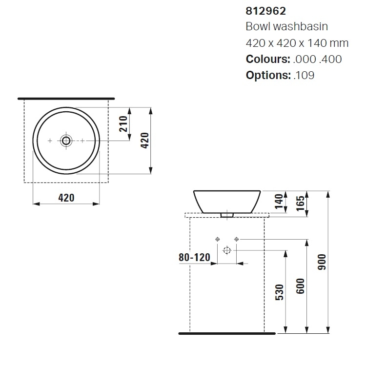 Laufen "Pro B" 8.1296.2.000.109.1 Countertop Washbasin (with Overflow) *Display Item*