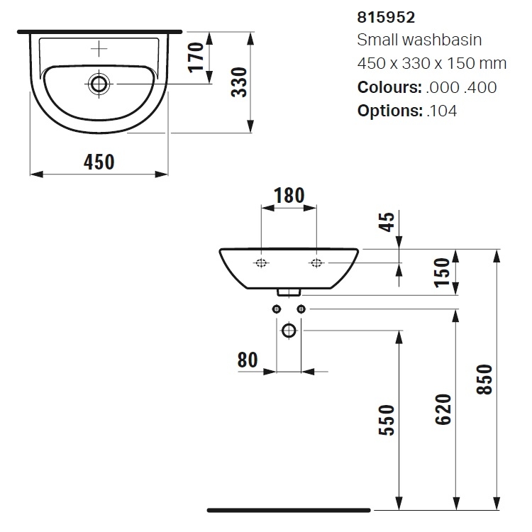 Laufen "Pro B" 8.1595.2.000.104.1 + 8.9988.2.000.000.1 Wall Hung Washbasin (with Overflow)