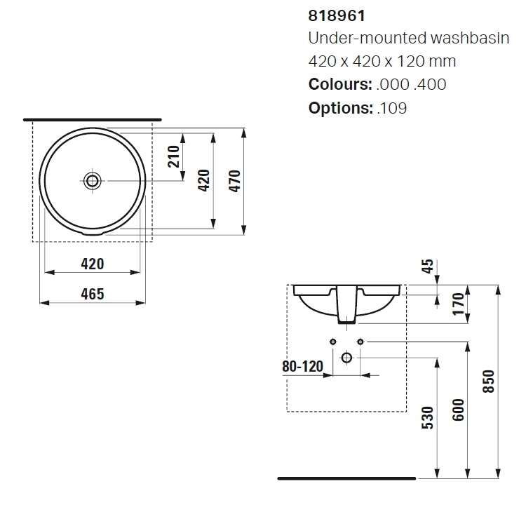 Laufen "Pro B" 8.1896.1.000.109.1 Undercounter Washbasin (with Overflow)
