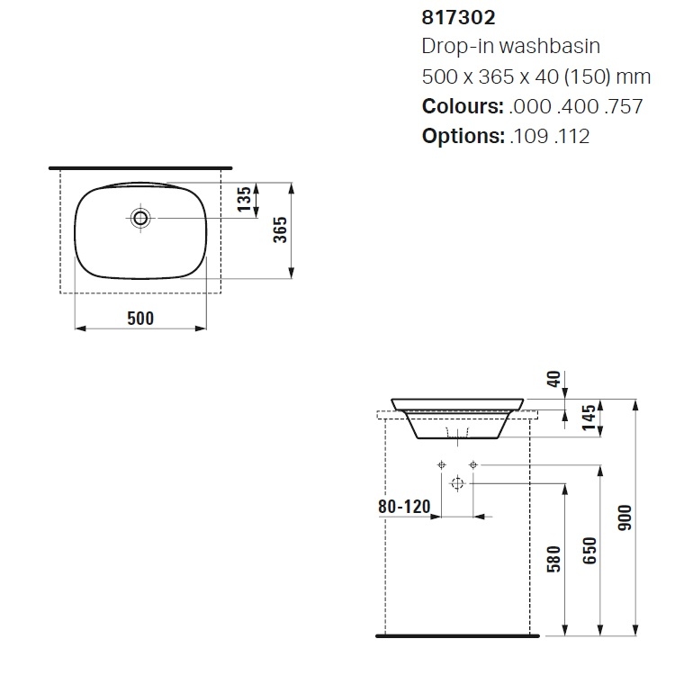 Laufen "Ino" 8.1730.2.000.109.1 Drop In Washbasin *SaphirKeramik*