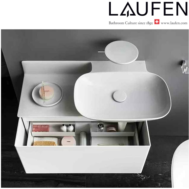 Laufen "Ino" 8.1330.1.000.111.1 + 4.2540.1.030.170.1 + 4.9541.1.030.170.1 + 8.9424.0.000.000.1 Washbasin *SaphirKeramik* with Vanity Unit with 1 Tap Hole, with siphon