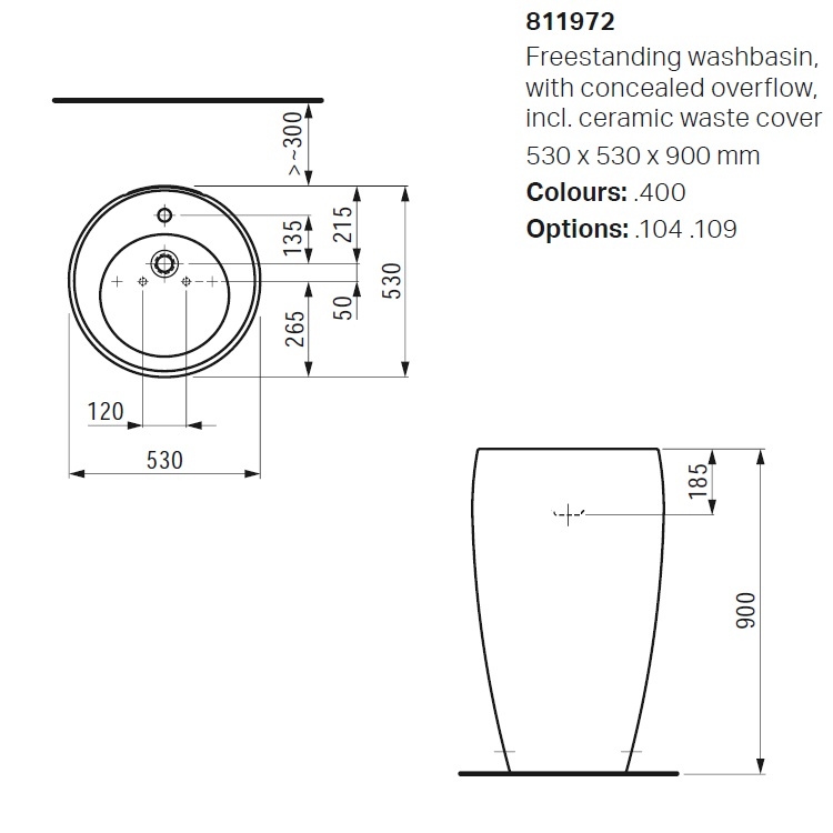 Laufen "Alessi One" 8.1197.2.400.104.1 Floorstanding Washbasin (LCC) with tap hole