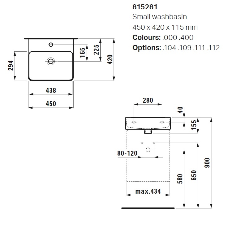 Laufen "Val" 8.1528.1.000.104.1 Wall Hung or Countertop Washbasin (with Overflow) *SaphirKeramik*