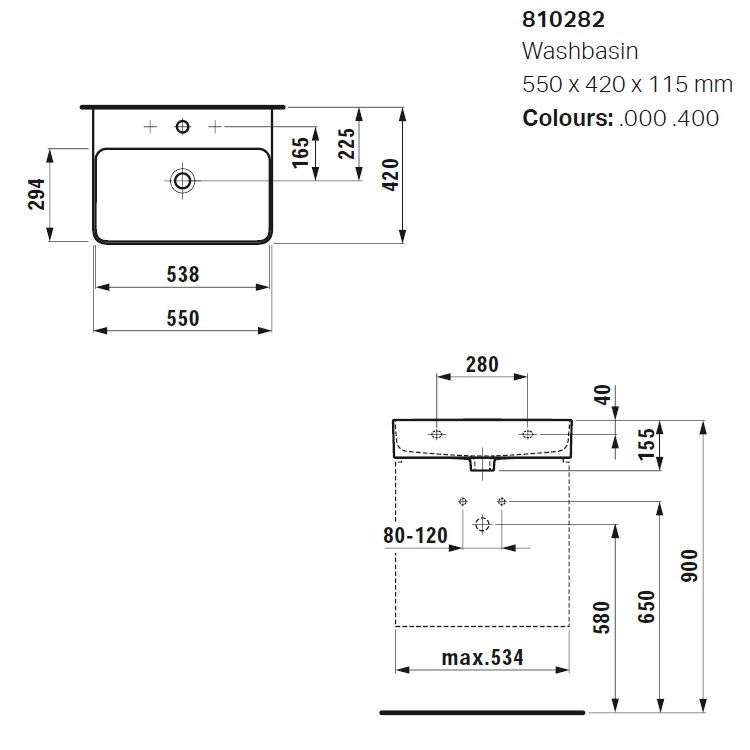 Laufen "Val" 8.1028.2.000.104.1 Wall Hung or Countertop Washbasin (with Overflow) *SaphirKeramik*