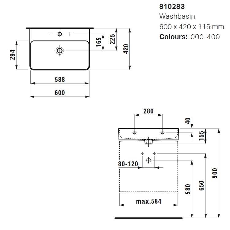 Laufen "Val" 8.1028.3.000.104.1 Wall Hung or Countertop Washbasin (with Overflow) *SaphirKeramik*