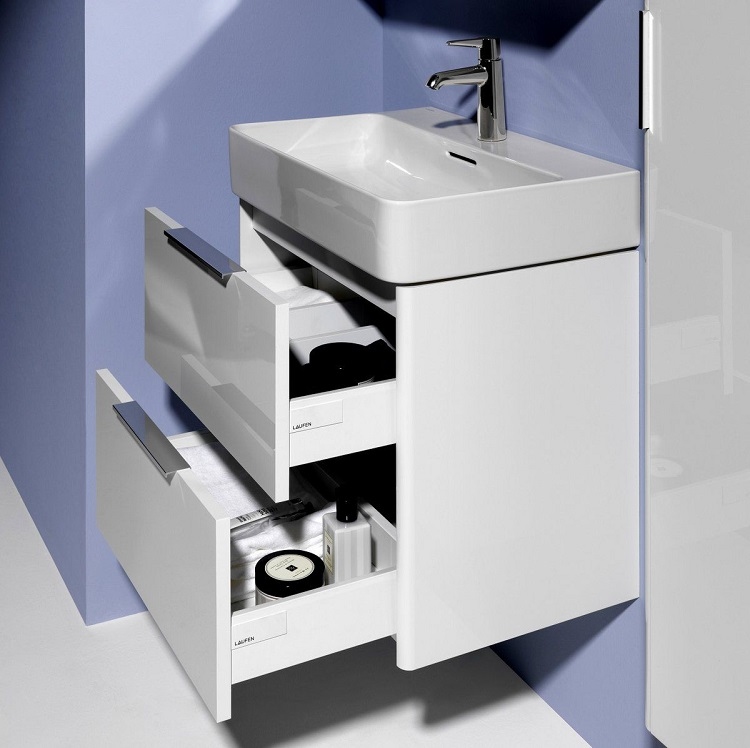 Laufen "Val" 8.1028.3.000.104.1 + 8.9988.2.000.000.1 + 4.0225.2.110.262.1 Washbasin *SaphirKeramik* with Light Elm Vanity Unit (with Overflow)