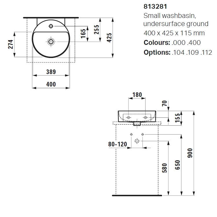 Laufen "Val" 8.1328.1.000.104.1 + 8.9988.2.000.000.1 Wall Hung Washbasin (with Overflow) *SaphirKeramik*
