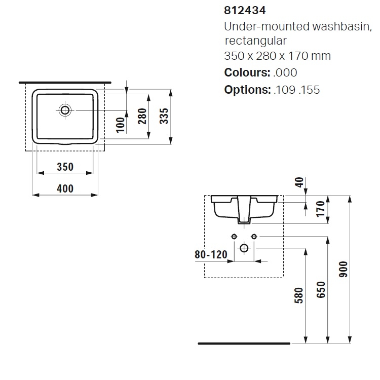 Laufen "Living City" 8.1243.4.000.109.1 Undercounter Washbasin (With Overflow)