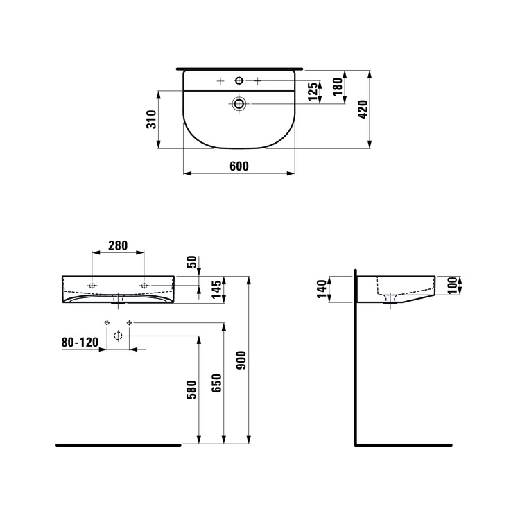 Laufen "Sonar" 8.1034.2.000.104.1 + 8.9988.2.000.000.1 Wall Hung Washbasin (With Overflow) *SaphirKeramik*