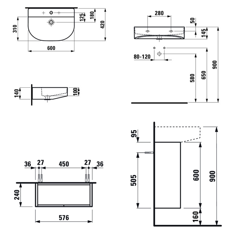 Laufen "Sonar" 8.1034.2.000.104.1 + 8.9988.2.000.000.1 + 4.0548.3.034.041.1 Washbasin *SaphirKeramik* with Vanity Unit