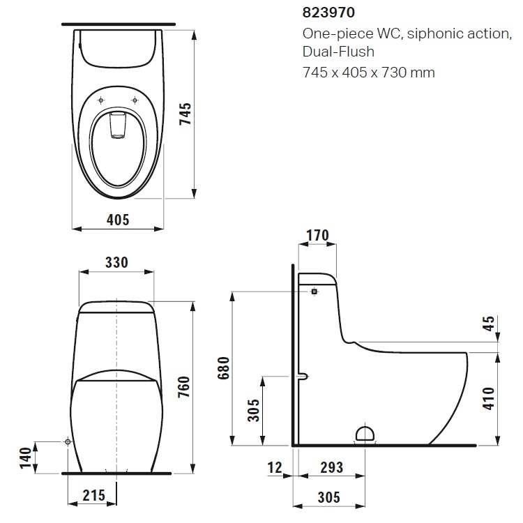 Laufen "Alessi One" 8.2397.0.400.000.1 One Piece Water Closet (LCC) w/ Soft Closing Cover (Botton Left inlet)