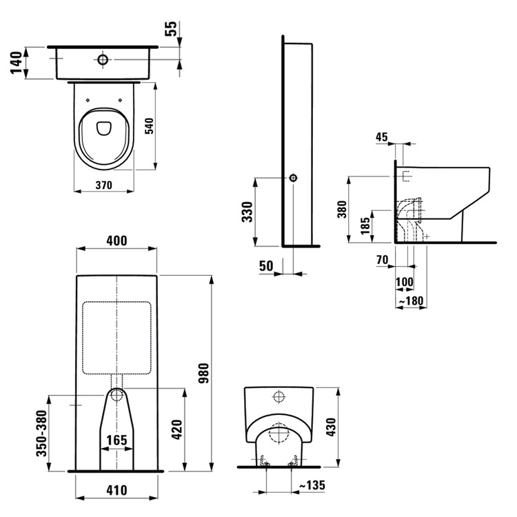Laufen "Sonar" 8.2966.3.000.883.1 + 8.2334.1.000.000.1 + 8.9334.1.000.000.1 Floorstanding Cistern & toilet bowl w/ Soft Closing Cover