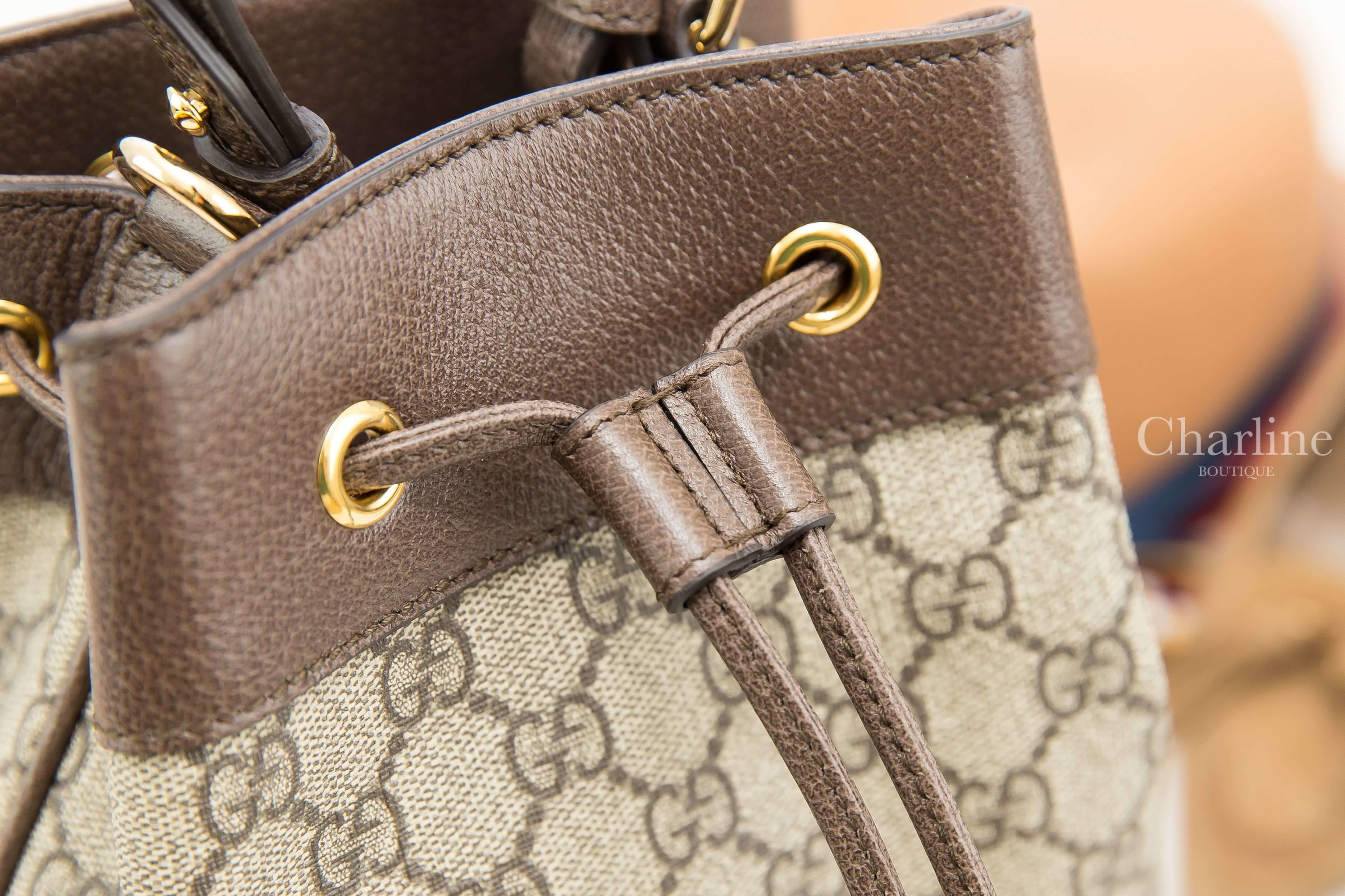 Gucci Ophidia Small GG Bucket Bag 米色/烏木色GG紅綠條紋小型手提水桶肩背包