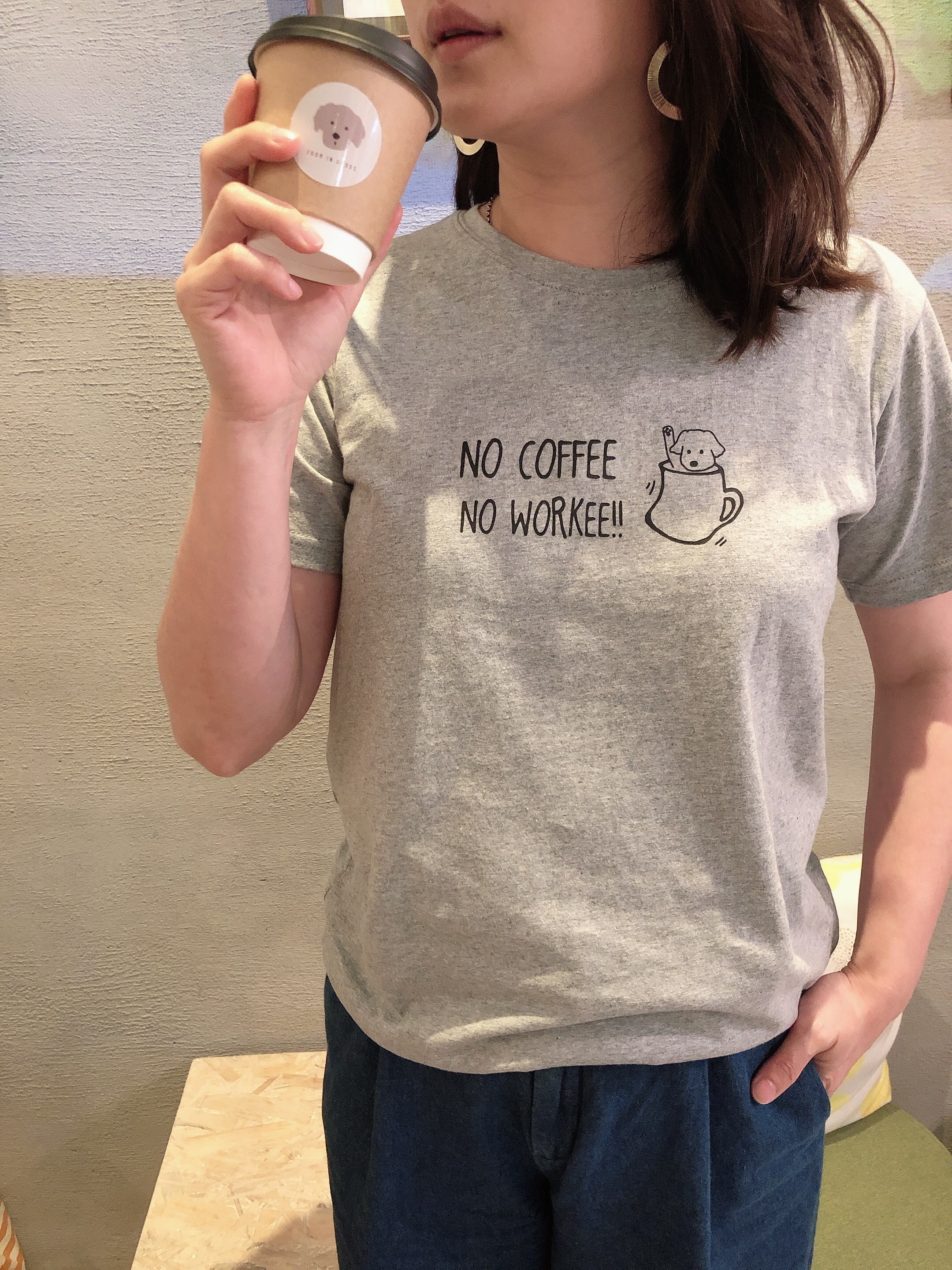 Zoom in goods 「No coffee no workee!! 棉質t-shirt」灰色